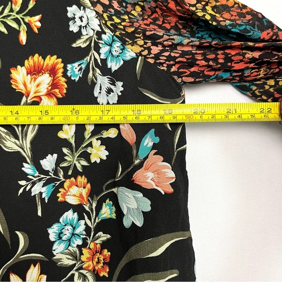 John Mark Top Sz L Mixed Print Animal Print Blouse Floral Tassel Shirring Artsy - Picture 11 of 14